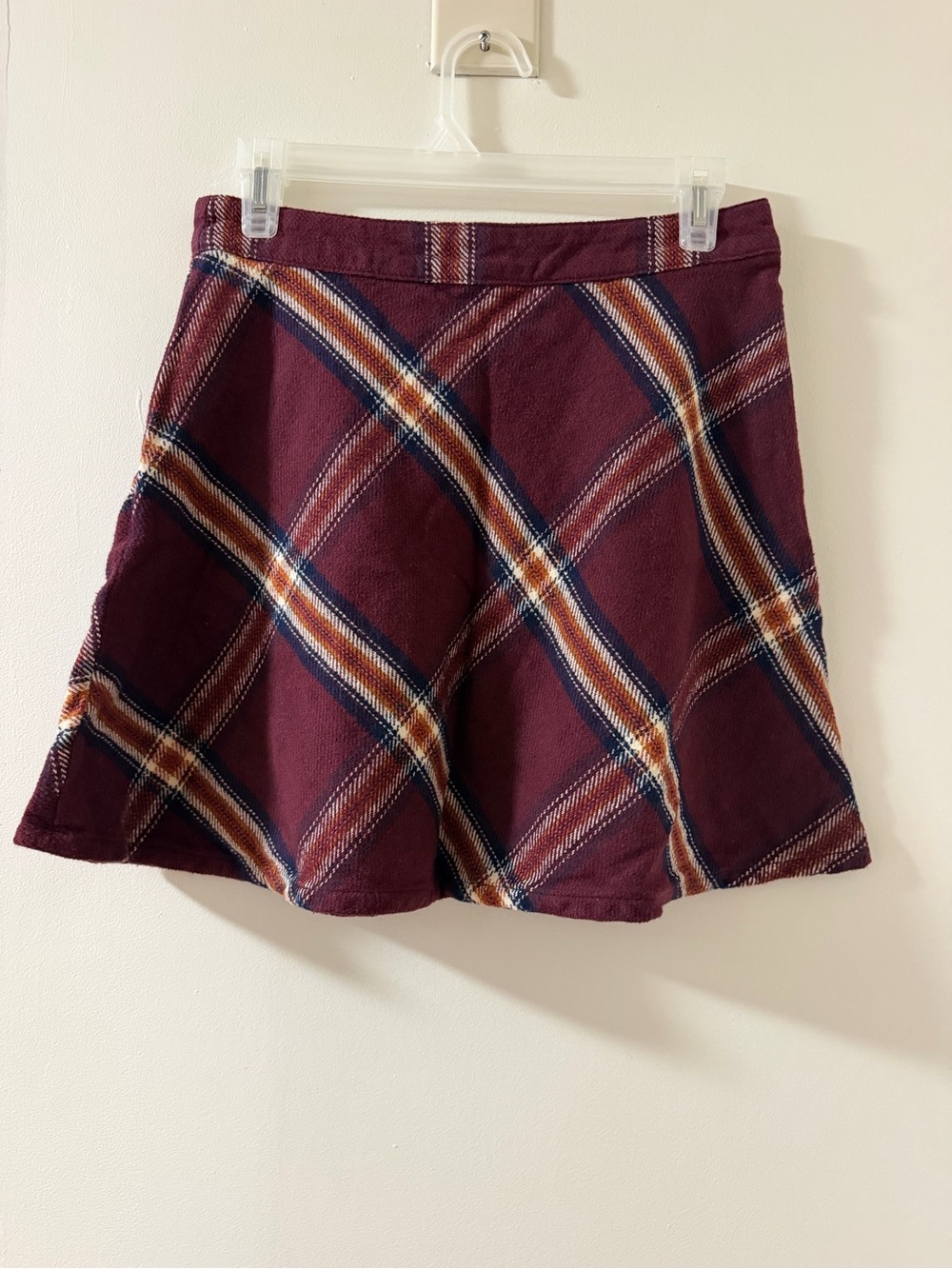 Prince & Fox Skater Skirt Women Medium Burgundy Like New Plaid Navy Tan Stripes